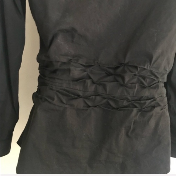 THEORY Shirt Ruched Waist Button down Long Sleeve Cotton Stretch Blend Black S - Picture 2 of 11